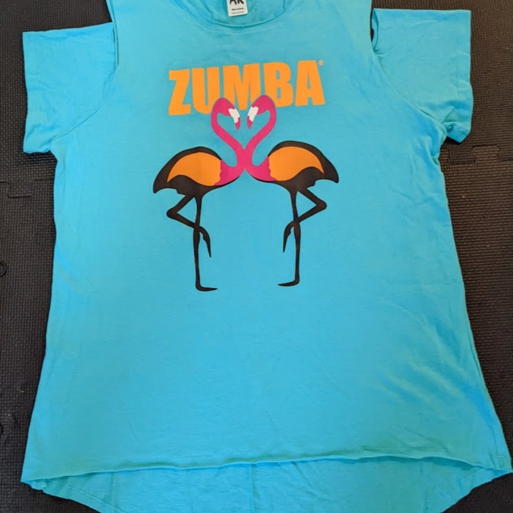 Turquoise Zumba Athletic Workout Cold Shoulder Print Design T-Shirt
